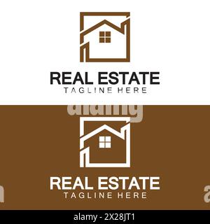 Real Estate Logo Vektor. Logo-Design-Vorlage für Immobilien-Immobilien-Illustration mit minimalistischem Konzept der Haussymbollinie Stock Vektor