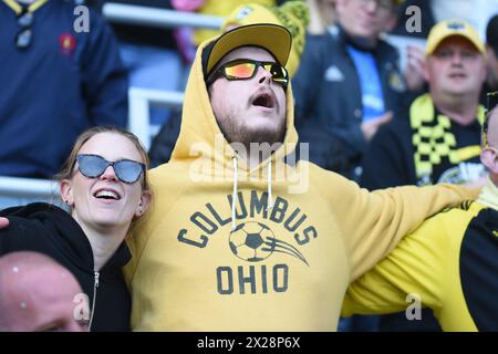 Columbus, Ohio, USA. April 2024. Die Fans der Columbus Crew bejubeln ihr Team gegen die Portland Timbers in ihrem Spiel in Columbus, Ohio. Brent Clark/Cal Sport Media/Alamy Live News Stockfoto