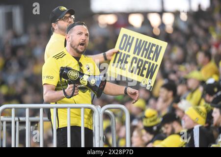 Columbus, Ohio, USA. April 2024. Die Fans der Columbus Crew bejubeln ihr Team gegen die Portland Timbers in ihrem Spiel in Columbus, Ohio. Brent Clark/Cal Sport Media/Alamy Live News Stockfoto