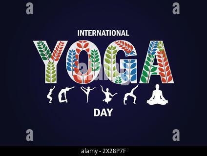 Internationaler Yoga-Tag. Vektorabbildung. Designelement für Banner, Poster oder Flyer. Stock Vektor