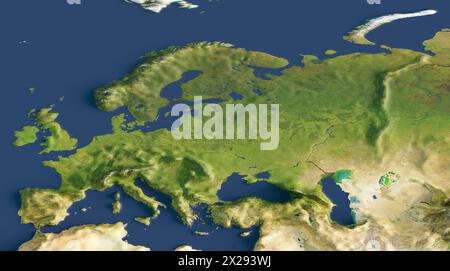 3D-Abbildung einer Karte von Europa. Elemente dieses Bildes, bereitgestellt von der NASA. Stockfoto
