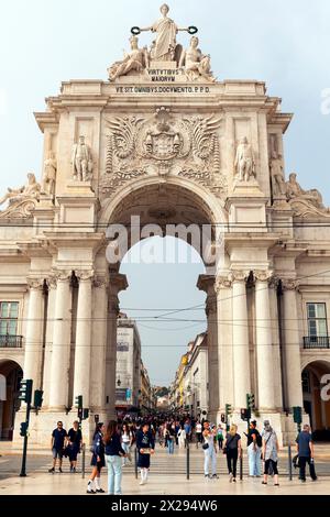 Rua Augusta Arch in der Altstadt von Lissabon, Portugal. Ist ein historisches Gebäude aus Stein und eine Besucherattraktion in Lissabon, Portugal, auf der Stockfoto