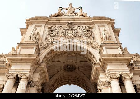 Rua Augusta Arch in der Altstadt von Lissabon, Portugal. Ist ein historisches Gebäude aus Stein und eine Besucherattraktion in Lissabon, Portugal, auf der Stockfoto