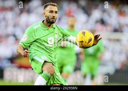 Pezzella von Real Betis während des spanischen Meisterschaftsspiels La Liga zwischen Valencia CF und Real Betis Balompie am 20. April 2024 im Stadion Mestalla in Valencia, Spanien Stockfoto