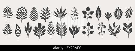 Satz von Blättern. Handgezeichnete dekorative Elemente. Vektorillustration, natürliche Symbole Silhouette Stock Vektor