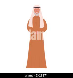 Älterer muslimischer Mann, Großvater in traditioneller Kleidung stehende Vektorillustration Stock Vektor