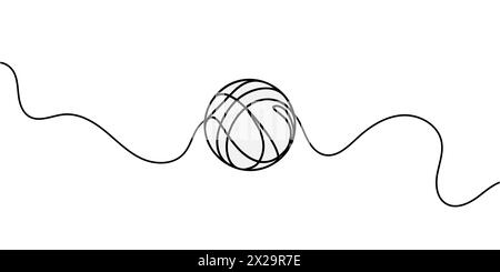 Durchgehende einzeilige Zeichnung. Basketball-Symbol. Vektorabbildung. Stock Vektor