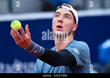 München, Deutschland. April 2024. Tennis: ATP Tour - München, Singles, Herren, Finale. Fritz (USA) - Struff (Deutschland). Jan-Lennard Struff in Aktion. Quelle: Sven Hoppe/dpa/Alamy Live News Stockfoto
