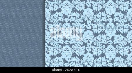 Denim-Vektor-florale Spitze im abstrakten Indigo-Stil auf blauem Hintergrund. Dekoratives nahtloses Blumenmuster. Textil-Design. Vektor-Vintage-Illus Stock Vektor