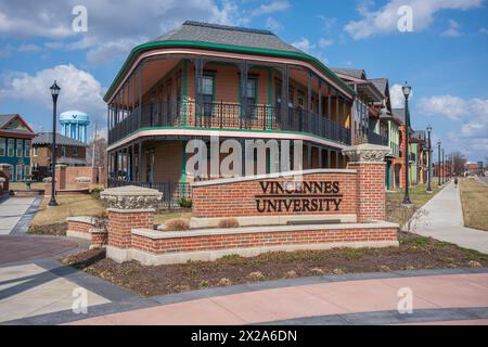 Vincennes, IN, USA, 5. März 2024: Vincennes University, ein öffentliches College, das 1801 als Jefferson Academy gegründet wurde, ist die älteste öffentliche Institution der High School Stockfoto