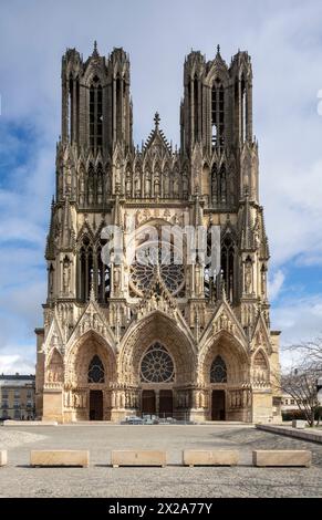 Reims, Kathedrale Notre-Dame, Westfassade Stockfoto