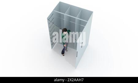 Mädchen in der Garderobe auf weißem Rücken 3D-Rendering Stockfoto