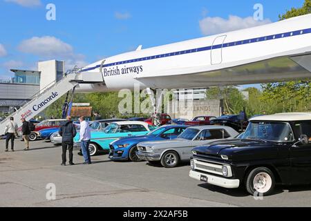 Verschiedene amerikanische Fahrzeuge, Mustang 60, 20. April 2024, Brooklands Museum, Weybridge, Surrey, England, Großbritannien, Europa Stockfoto