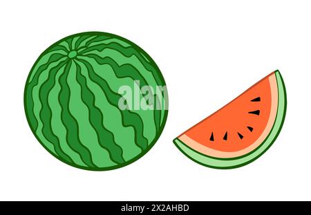 Appetitliche und leckere Scheibe Wassermelone auf weißem Hintergrund Stock Vektor