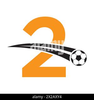 Fußballlogo Auf Buchstabe 2 Mit Beweglichem Fußballsymbol. Fußballschild Stock Vektor