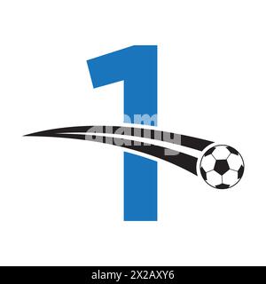 Fußballlogo Auf Buchstabe 1 Mit Beweglichem Fußballsymbol. Fußballschild Stock Vektor