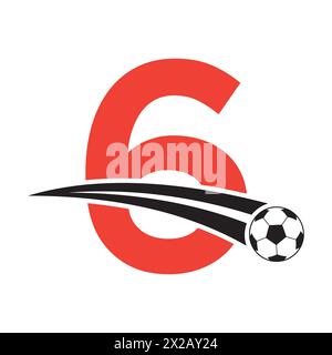 Fußballlogo Auf Buchstabe 6 Mit Beweglichem Fußballsymbol. Fußballschild Stock Vektor