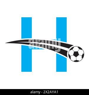 Fußballlogo auf Buchstabe H Concept mit beweglichem Fußballsymbol. Fußballschild Stock Vektor