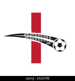 Fußball-Logo auf Buchstabe I Konzept mit beweglichem Fußball-Symbol. Fußballschild Stock Vektor