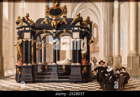 Eine Familie neben dem Grab von Prinz Wilhelm in der Nieuwe Kerk, Delft, Dirck van Delen, Öl auf Platte, 1645, Amsterdam, Niederlande Stockfoto