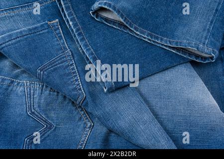 Blaue Jeans Denim-Textur als Hintergrund. Draufsicht. Stockfoto
