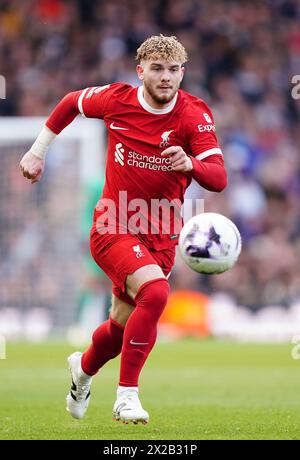 Liverpool's Harvey Elliott während des Premier League-Spiels im Craven Cottage, London. Bilddatum: Sonntag, 21. April 2024. Stockfoto