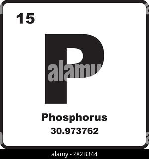 Phosphor-Symbol, chemisches Element im Periodensystem. Stock Vektor