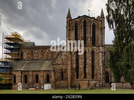 Hexham Abbey ist eine denkmalgeschützte Kirche, die St. Andrew in der Stadt Hexham, Northumberland, im Nordosten Englands gewidmet ist. Stockfoto
