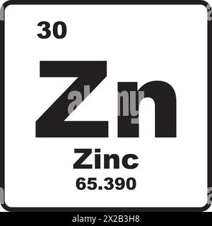 Zink-Symbol, chemisches Element im Periodensystem. Stock Vektor