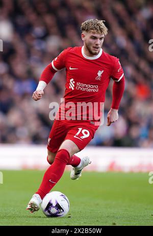 Liverpool's Harvey Elliott während des Premier League-Spiels im Craven Cottage, London. Bilddatum: Sonntag, 21. April 2024. Stockfoto