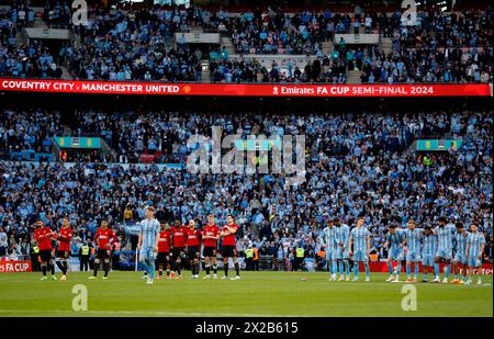 Coventry City und Manchester United spielten beim Elfmeterschießen im Halbfinalspiel des Emirates FA Cup im Wembley Stadium, London. Bilddatum: Sonntag, 21. April 2024. Stockfoto