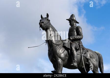 Bronzemonument. Reiterstatue des Duke of Wellington, Hyde Park Corner, von dem Bildhauer Boehm, 1888 enthüllt. London Stockfoto