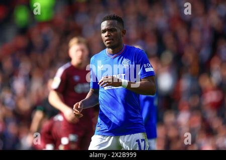 Glasgow, Schottland. 21. April 2024; Hampden Park, Glasgow, Schottland: Halbfinale des Scottish Cup Football, Rangers versus Heart of Midlothian; Rabbi Matondo von Rangers Credit: Action Plus Sports Images/Alamy Live News Stockfoto