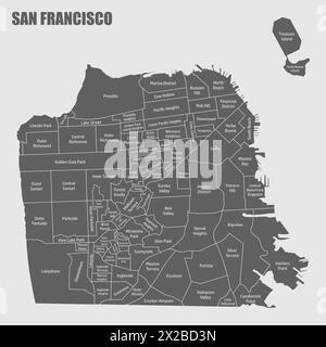 Die Verwaltungskarte der Stadt San Francisco mit Etiketten, Kalifornien, USA Stock Vektor