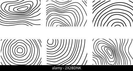 Baumschnitt Muster.Vektor topographisches Kartenkonzept.Hintergrund abstrakter Wachstumsringe eines Baumes.Liniendesign eines Holzstumpfes. Stock Vektor