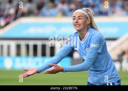 Manchester, Großbritannien. April 2024. Chloe Kelly aus Manchester City reagiert beim FA Women's Super League Spiel im Academy Stadium in Manchester. Der Bildnachweis sollte lauten: Ben Roberts/Sportimage Credit: Sportimage Ltd/Alamy Live News Stockfoto