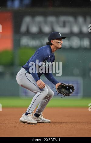 Denver CO, USA. April 2024. Seattle dritter Baseman Josh Rojas (4) als dritter Baseman während des Spiels mit den Seattle Mariners und Colorado Rockies, die im Coors Field in Denver Co. Ausgetragen wurden. David Seelig/Cal Sport Medi. Quelle: csm/Alamy Live News Stockfoto