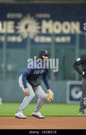 Denver CO, USA. April 2024. Seattle Shortstop JP Crawford (3) im Feld während des Spiels mit den Seattle Mariners und Colorado Rockies, die im Coors Field in Denver Co. Ausgetragen wurden. David Seelig/Cal Sport Medi. Quelle: csm/Alamy Live News Stockfoto