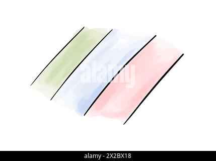 Aquarellkritzelelement. Grüne blaue und rote Streifen, Vektorillustration. Stock Vektor