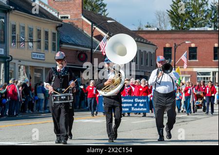 Patriots' Day in Concord, zum Gedenken an die ersten Schlachten des Amerikanischen Unabhängigkeitskrieges. Stockfoto