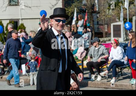 Patriots' Day in Concord, zum Gedenken an die ersten Schlachten des Amerikanischen Unabhängigkeitskrieges. Stockfoto