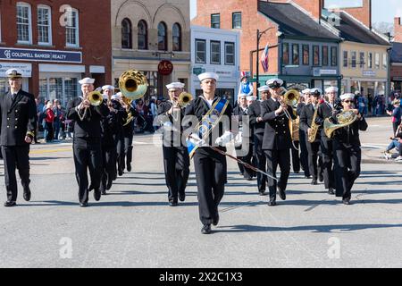 Patriots' Day in Concord, zum Gedenken an die ersten Schlachten des Amerikanischen Unabhängigkeitskrieges. Stockfoto