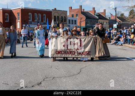 Patriots' Day in Concord, zum Gedenken an die ersten Schlachten des Amerikanischen Unabhängigkeitskrieges. Stockfoto