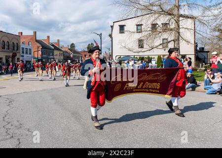 Patriots' Day in Concord, zum Gedenken an die ersten Schlachten des Amerikanischen Unabhängigkeitskrieges. Stockfoto