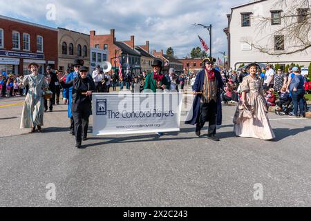 Patriots' Day in Concord, zum Gedenken an die ersten Schlachten des Amerikanischen Unabhängigkeitskrieges. Stockfoto