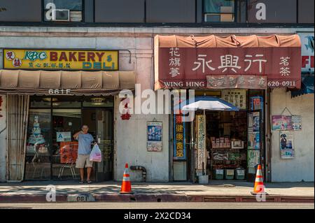 Urbane Szene aus Chinatown in Los Angeles, CA. Das Hotel liegt im Stadtzentrum von LA Chinatown und beherbergt etwa 20,000 Einwohner. Stockfoto