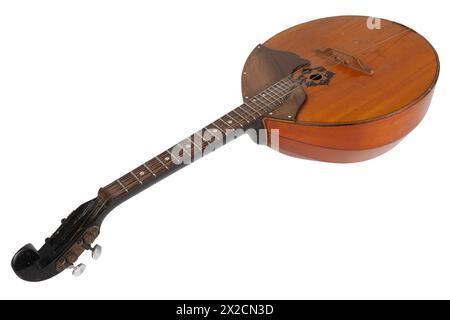 Ukrainische Domra. Langhalsiges Folk-Saiteninstrument der Lautenfamilie. Isoliert auf weißem Hintergrund. Stockfoto