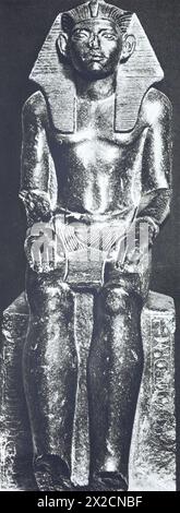 Pharao Amenemhat III Statue aus schwarzem Granit. Foto aus der Mitte des 20. Jahrhunderts. Stockfoto