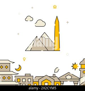 Ägyptische Pyramiden und Obelisk gefüllte Linie Vektor Symbol, einfache Illustration, verwandter unterer Rand. Stock Vektor