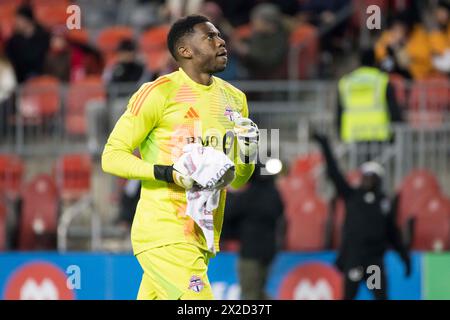 Toronto, Ontario, Kanada. April 2024. Sean Johnson #1 im MLS-Spiel zwischen Toronto FC und New England Revolution im BMO Field in Toronto. Das Spiel endete 1-0 (Credit Image: © Angel Marchini/ZUMA Press Wire) NUR REDAKTIONELLE VERWENDUNG! Nicht für kommerzielle ZWECKE! Stockfoto